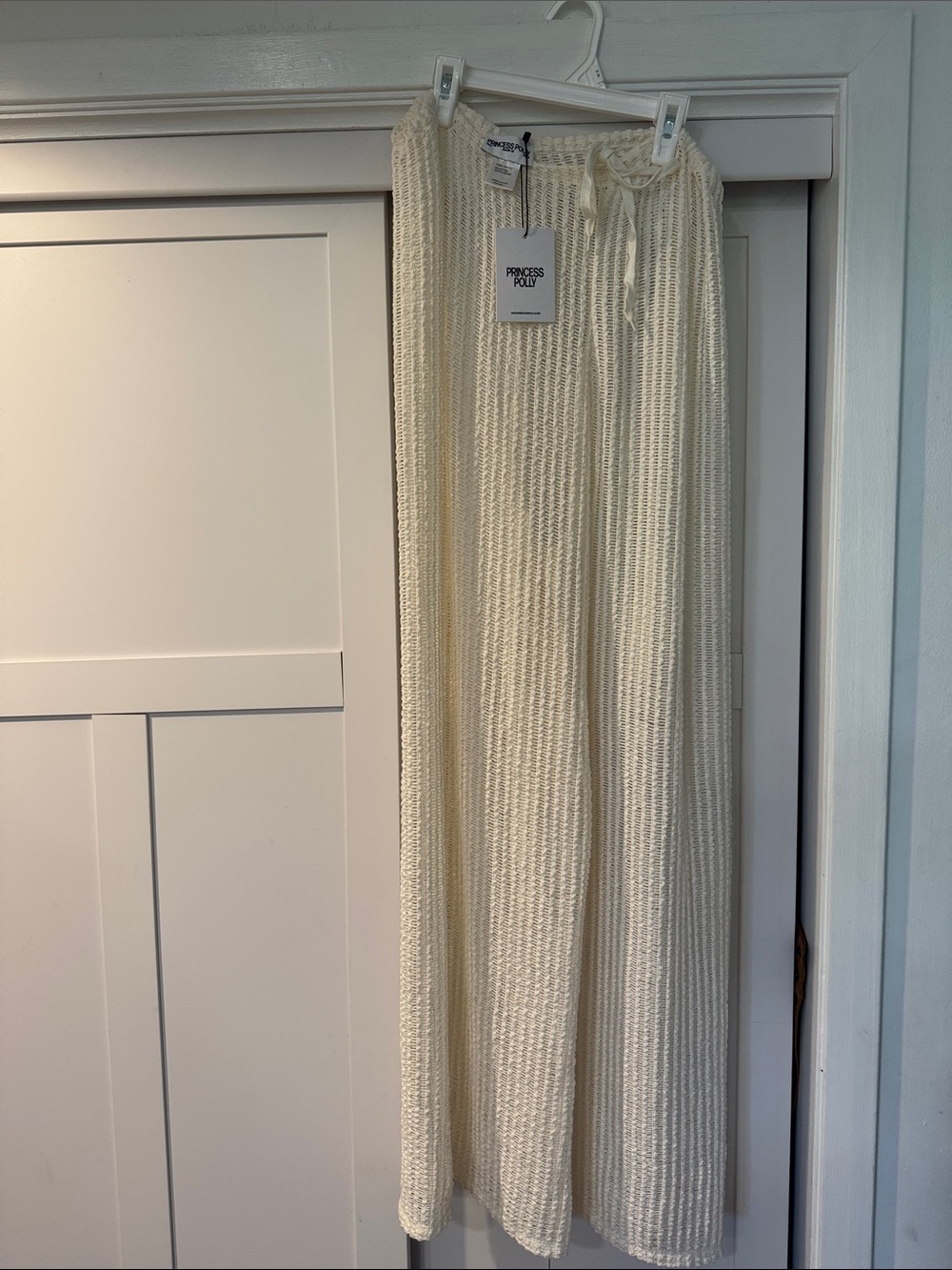 Princess Polly Cream Ribbed Knit pants cover up